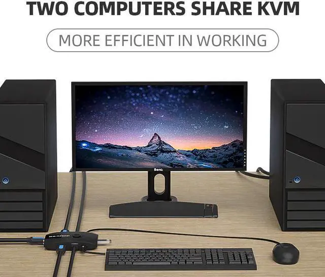 Alt view image 5 of 5 - 2 Ports HDMI KVM Switch with Extender 4K 1080P USB2.0 Sharing Monitor Printer Keyboard Mouse for 2 computers laptops ps4