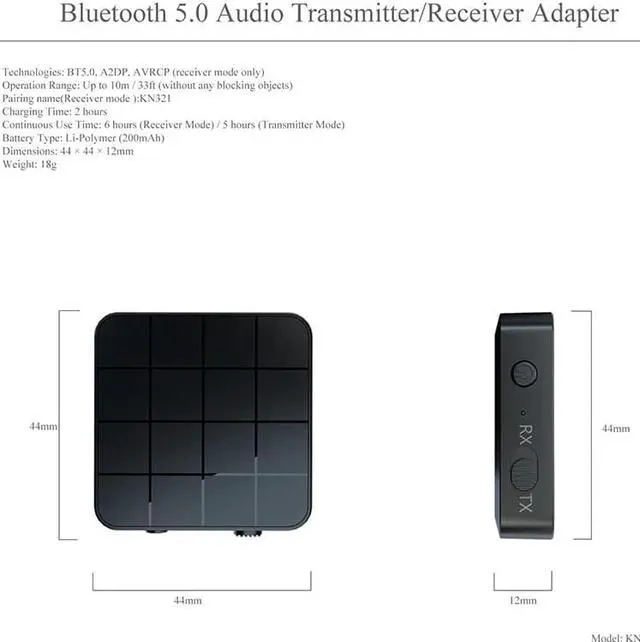 Alt view image 5 of 5 - 5.0 Audio Receiver Transmitter 2 IN 1 3.5mm AUX Jack RCA Stereo Music Wireless Adapter For TV Car Speakers Portable