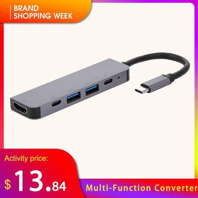 Main image of 5-Port 5IN1 Type-C to PD USB*2 HDTV TypeC Adapter Multi-Function Converter 4K for Macbook HDTV Projector Plug & Play usb hubs