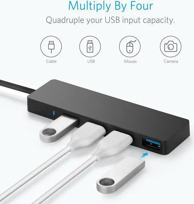 Alt view image 3 of 5 - 4-Port USB 3.0 Hub Ultra Slim Hub for Macbook Mac Pro/mini iMac Surface Pro XPS Notebook PC USB Flash Drives