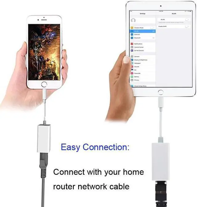 Alt view image 2 of 5 - 100Mbps iOS Network Cable Adapter for IPhone 11 pro MAX X XS XR 5 6 7 8 Plus Ipad To RJ45 Ethernet Wired  Surf the Internet