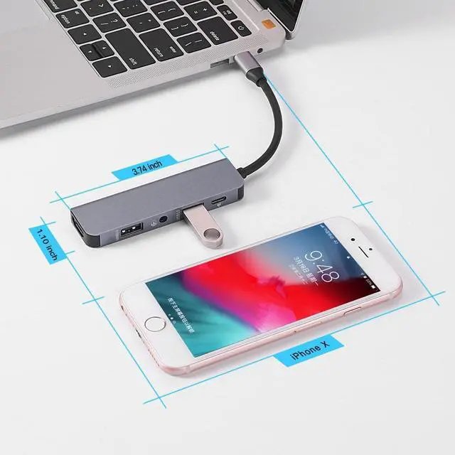 Alt view image 4 of 5 - C HUB, 5-in-1 Type C HUB with 2  3.0 Port,4K ,Audio/Mic Port, C 100W PD Charging Compatible for MacBook/Pro/Air