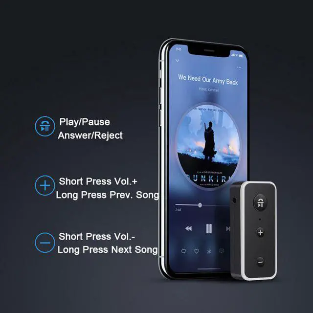 Alt view image 4 of 5 - Bluetooth 5.0 Audio Receiver Stereo Wireless Adapter with 3.5mm AUX Jack Mic For Headphone Car Speaker Music Bt Receiver