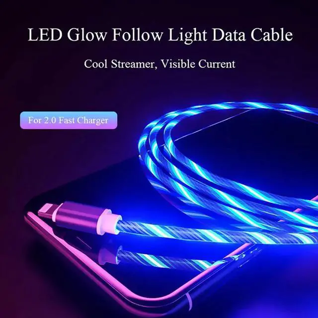 Alt view image 2 of 5 - Glowing Cable Mole Phone Charging Cable LED Micro USB Type C lighting Charge For iPhone 8  Luminous Charger Wire