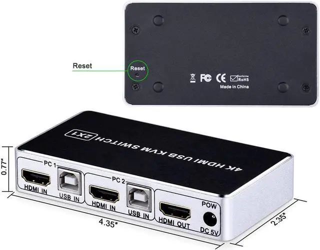 Alt view image 5 of 5 - KVM Switch USB 2 Port PC Computer KVM Switch Keyboard Mouse Switcher Box Support 4K@30Hz 3D For Laptop PS4 Xbox HDTV