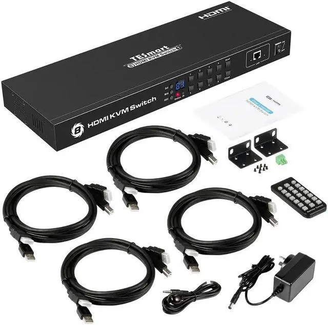 Alt view image 5 of 5 - TE HDMI KVM Switch 8 Port Support 3840*2160/4K 2 Pcs Rack Ears Standard 1U Control Eight PCs Servers w/One Video Monitor
