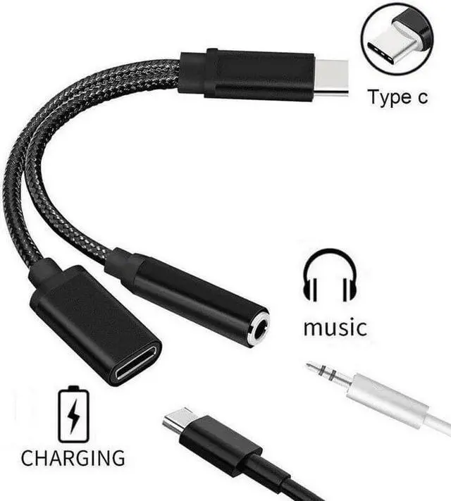 Alt view image 4 of 5 - 2 In1 Type-C Convertor USB Type C Charging Cable 3.5mm Audio Earphone Headphone Adapter For Type-C Phone