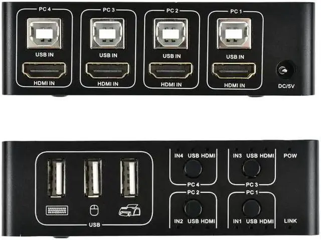 Alt view image 3 of 5 - 4 port  KVM Switch 4K USB  KVM Switcher 4 in 1 out Hot USB  For Mouse Keyboard For win7/For win10/For MAC