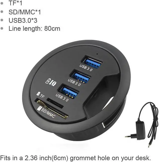 Alt view image 2 of 5 - HUB 3.0 Mount In Desk Multi  2.0 Ports With SD/TF Headphone/Mircophone Adapter For PC/Tablet Multi  3.0 Splitter