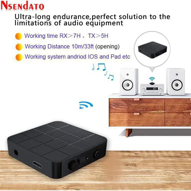 Alt view image 3 of 5 - 10M/33ft Wireless Bluetooth 5.0 Audio Receiver Transmitter 2 in 1 3.5mm Aux Stereo Bluetooth Resiver Adapter for TV PC Computer