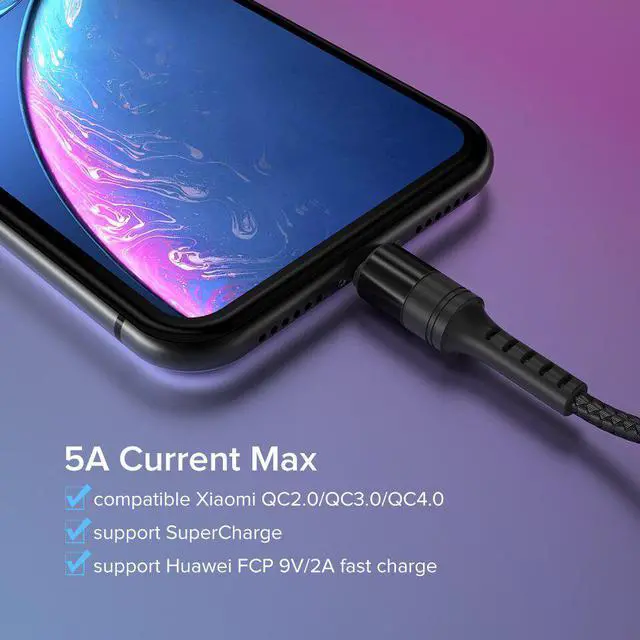 Alt view image 3 of 5 - 1m 2m USB Type C Cable for  Redmi Note 7 8 K20 5A Supercharge for  Mate 30 P30 Pro QC3.0 Fast Charging Cord