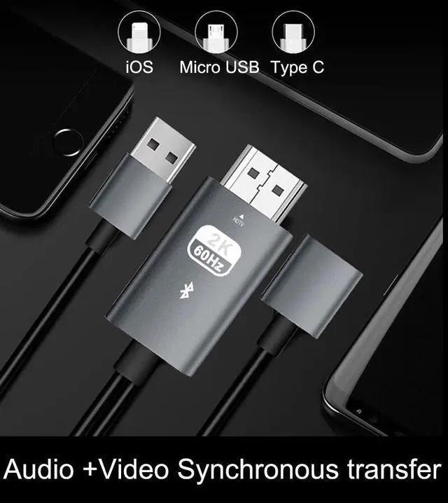 Alt view image 2 of 4 - 2K Bluetooth USB Female  Audio Video Cable Adapter for iPhone 5 6 7 8 X 11 iOS Android Phone to TV HDTV Projector