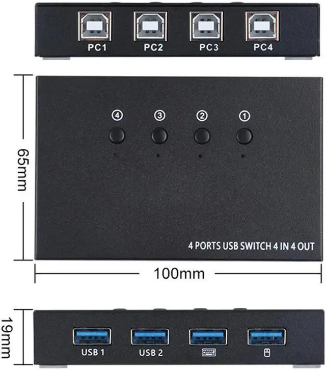 Alt view image 5 of 7 - KVM Switch USB 3.0 Switch Selector 2 Port PCs Sharing 4 Devices USB 2.0 for Keyboard Mouse Scanner Printer Kvm Switch Hub