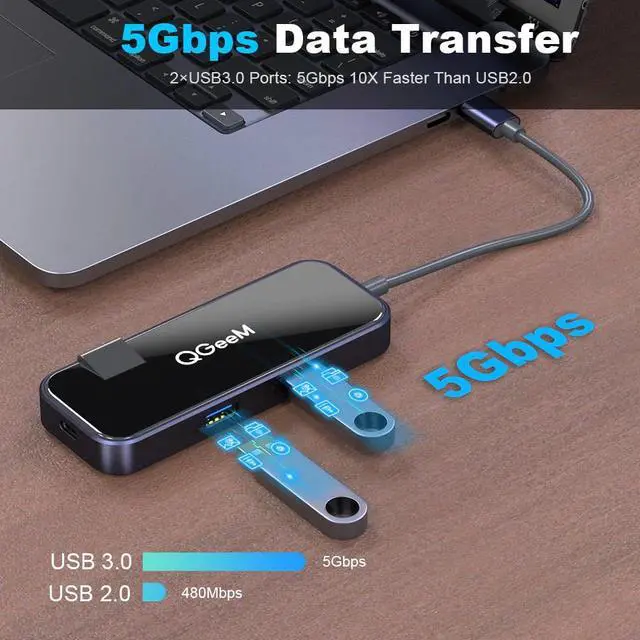 Alt view image 4 of 5 - QM USB C Hub for Macbook Pro Air USB Type-C Hub 3.0 Adapter TF SD 3.5mm PD Aux Type C Hub for iPad Pro PC Splitter Dock