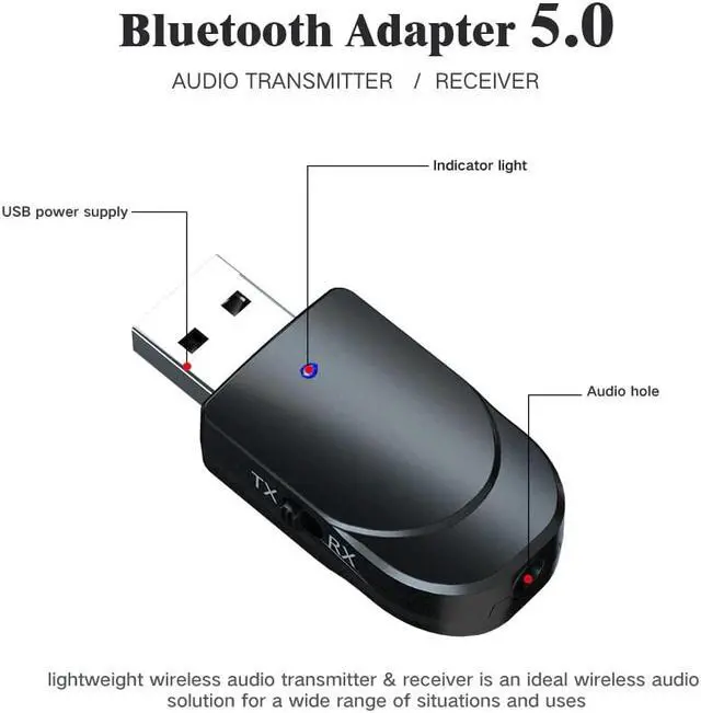 Alt view image 4 of 5 - 5.0 Audio Receiver Transmitter 3 in 1 Mini 3.5mm Jack AUX USB Stereo Music 4 in 1 Wireless Adapter