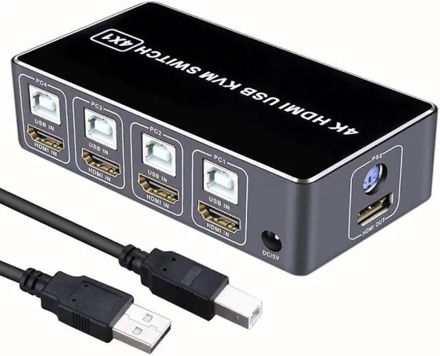 Alt view image 4 of 7 - 4 Port KVM Switch 4K USB KVM Switcher 4 in 1 Out Hot USB for Mouse Keyboard for win7 win10 for MAC
