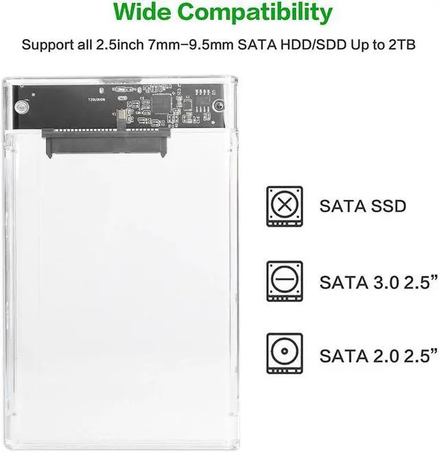 Alt view image 4 of 6 - Transparent Plastic 2.5 inch HDD SSD Case Enclosure SATA III to USB 3.0 Hard Drive Disk Box Enclosure
