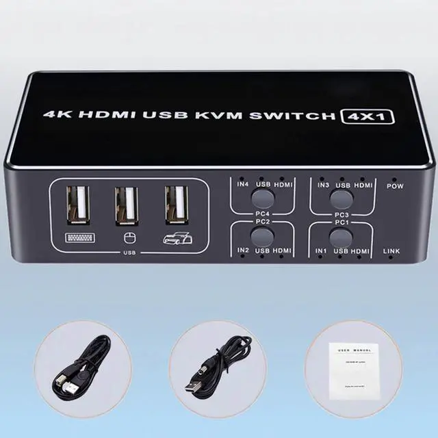 Alt view image 5 of 5 - 4 Port  KVM Switch 4K USB  KVM Switcher 4 in 1 Out Hot USB  for Mouse Keyboard for win7 win10 for MAC #734