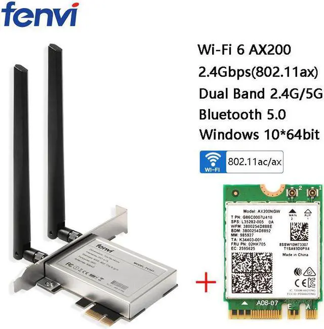 Main image of Desktop Wireless Dual Band 2400Mbps Bluetooth 5.0 NGFF M.2 Wifi 6 AX200 Adapter For AX200NGW Wi-Fi Card 802.11ac/ax Windows 10