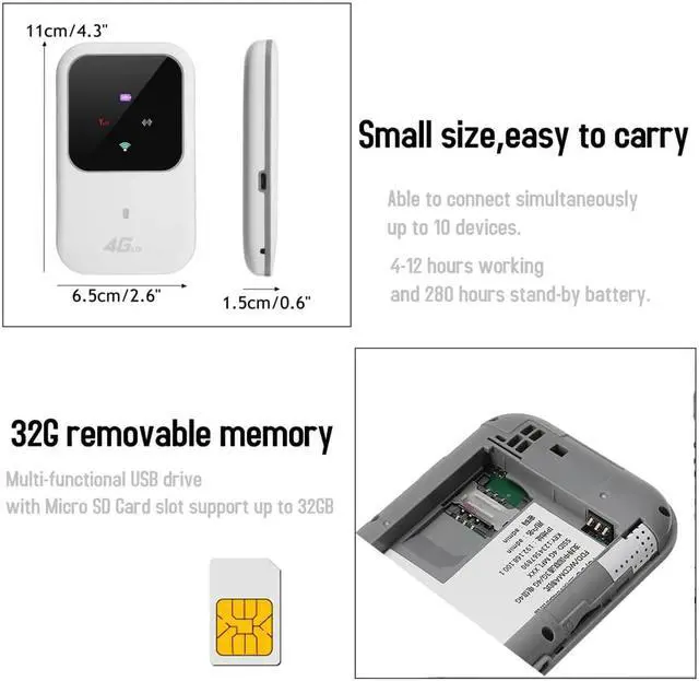 Alt view image 3 of 5 - 3G 4G Lte Wireless Portable Pocket WiFi Mobile Hotspot Car Wi-Fi Router With Sim Card Slot 4G Wifi Router Mini Router