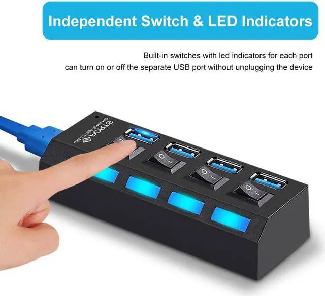 Alt view image 4 of 5 - 2020 USB 3.0 HUB 2.0 HUB Multi USB Splitter 4/7 Port Expander Multiple USB 3 Hab Use Power Adapter USB3.0 Hub with Switch For PC