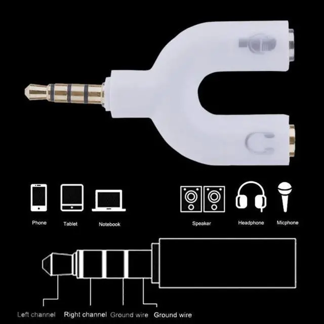 Alt view image 5 of 5 - 1PC U Type Adapter Dual 3.5 MM Headphone Plug Audio Cables Splitter Microphone 2 in 1 Swivel Connector Jack Plug Adapter