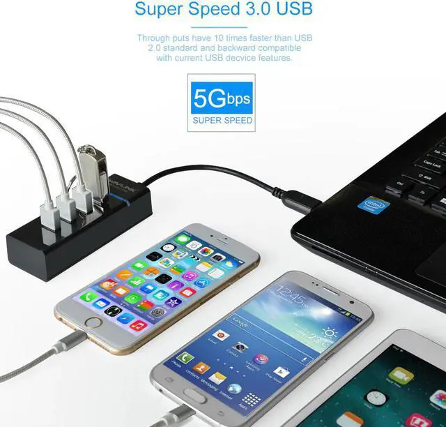 Alt view image 3 of 5 - USB Hub 3.0 Multi USB 3.0 Hub USB Splitter High Speed 4 Ports 5Gbps USB HUB SD Card Reader All In One for PC Mac Pro Computer
