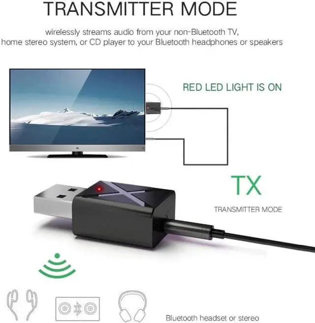Alt view image 2 of 5 - 2 in 1 Mini Bluetooth 5.0 Audio Receiver Transmitter AUX RCA USB 3.5mm Jack For TV PC Car Kit Wireless Adapters