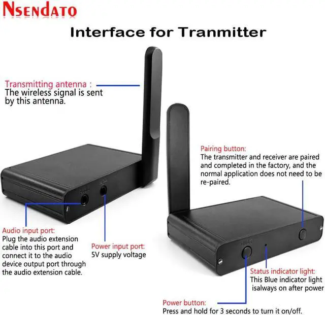 Alt view image 4 of 5 - UHF Hifi Digital Music Sound Wireless Audio Transmitter Receiver Adapter 3.5mm RCA Audio Cable For PC Phone iPad Ipod Amplifier