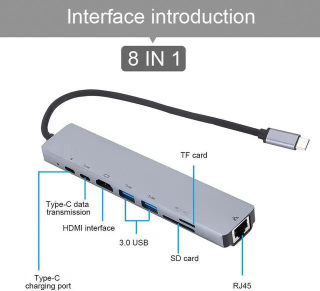 Main image of 8-In-1 USB C Hub Type C to RJ45 Ethernet USB 3.0 Ports SD/TF Card Reader USB-C PD Power Delivery for MacBook Pro Dock