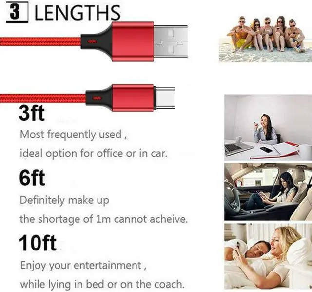 Alt view image 4 of 5 - 2A Fast Charging Cable Micro USB USB C Type C For Sync Transfer 1M 2M 3M Braided Nylon Cord Wire Red 2 Pack 3 Pack