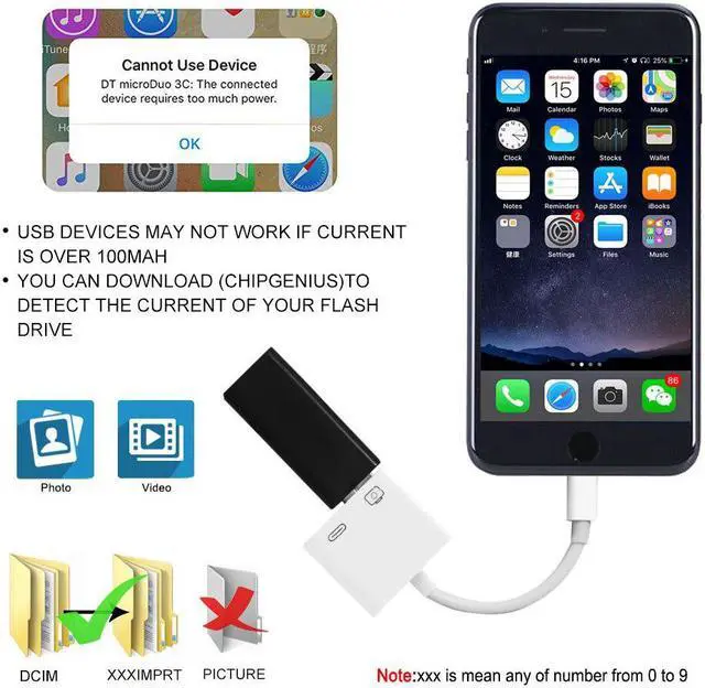 Alt view image 2 of 5 - 2 in 1 OTG Adapter for Lightning to USB 3 Camera Adapter OTG cable  converter for iPhone iPad iPod keyboard iOS 13 connector