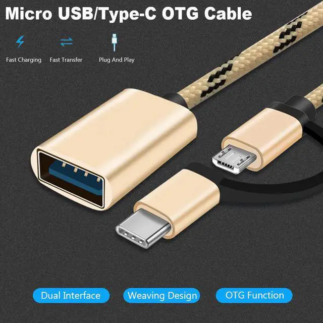 Alt view image 5 of 5 - 1 pcs 2 in 1 Type-C Male + Micro USB Male To USB 3.0 Female OTG Adapter Cable Nylon Braid  Cord For Phone Tablet U Disk