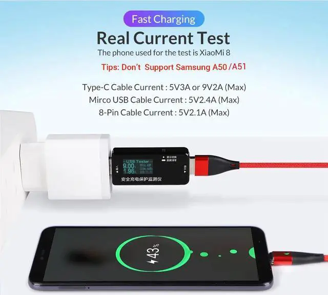 Alt view image 2 of 5 - AM61 3AMagnetic USB Charging Cable Nylon Weave Micro USB Cable QC3.0 USB Type C Cable for iPhone