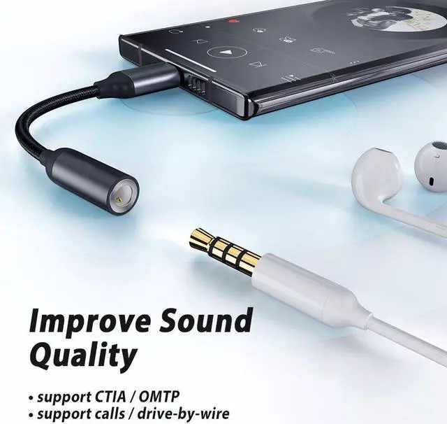 Alt view image 5 of 5 - Type C To 3.5mm Jack Aux Headphones Adapter for  Galaxy Note 10 S20 Plus + A90 Ultra -C To 3.5mm OTG Audio Cable