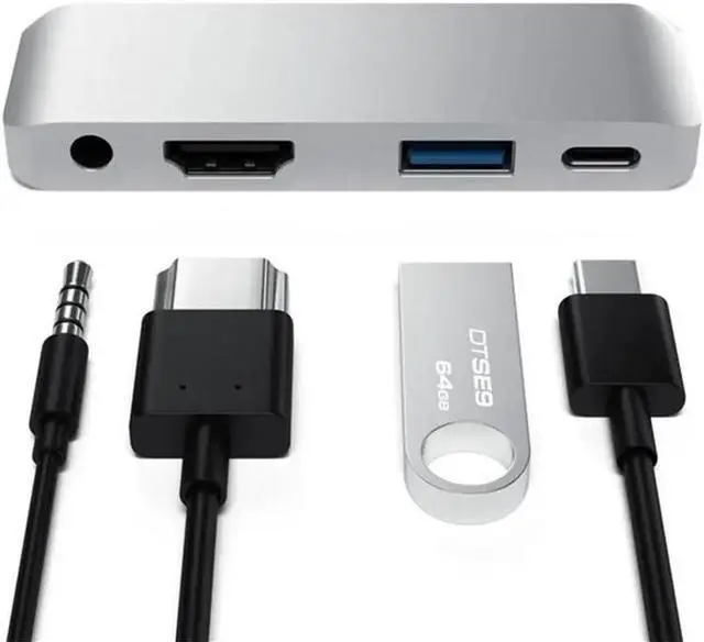 Alt view image 2 of 5 - USB Type-C Mole Pro Hub Adapter with USB-C PD Charging 4K HDMI USB 3.0 & 3.5mm Headphone Jack-Compatible For 2018 iPad Pro