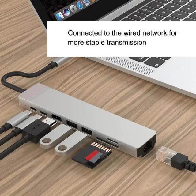 Alt view image 3 of 5 - 8 in 1 Type-C HUB USB-C to 4K 2 USB3.0 RJ45 PD TF Memory Card Converter Adapter Extension Docking Station for PC Notebook