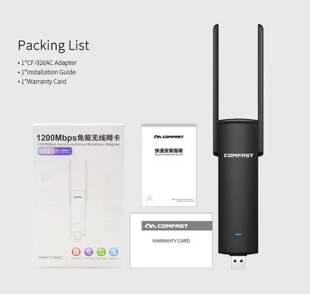 Alt view image 4 of 5 - 1200Mbps 5Ghz 2.4Ghz USB Wifi Adapter USB3 Dual Band MT7612U Wifi Antenna Dongle LAN Adapter For Windows Desktop/Laptop/PC