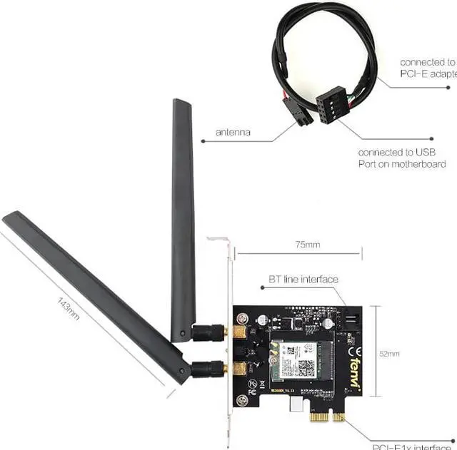 Alt view image 4 of 5 - WiFi Card Wireless Bluetooth Adapter Dual Band AC2030 PCIe Wireless 9260ac 1730Mbps MU-MIMO WiFi PCI-E 1X Card BT 5.0