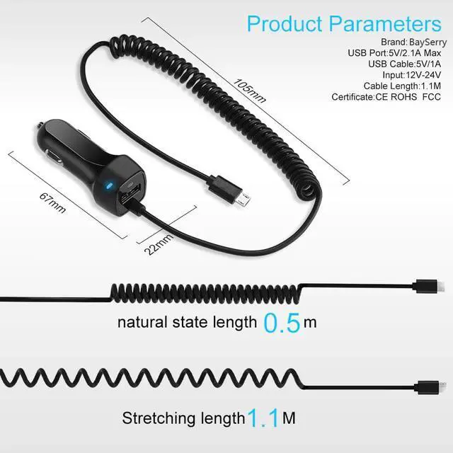Alt view image 4 of 5 - Quick Charge Phone Car Charger Adapter Micro  Type C Cable For  S20 S10 S9 iPhone 11 XR  Google Pixel 3A 2