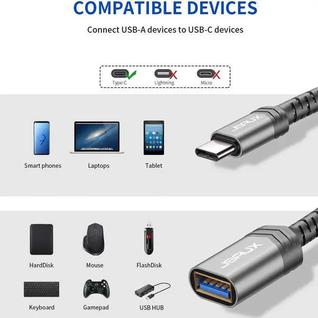 Alt view image 5 of 5 - OTG Type C Cable USB C Male to USB 3.0 A Female Cable USB C to USB Adapter for MacBook Pro  S9  P30 P20 Lite