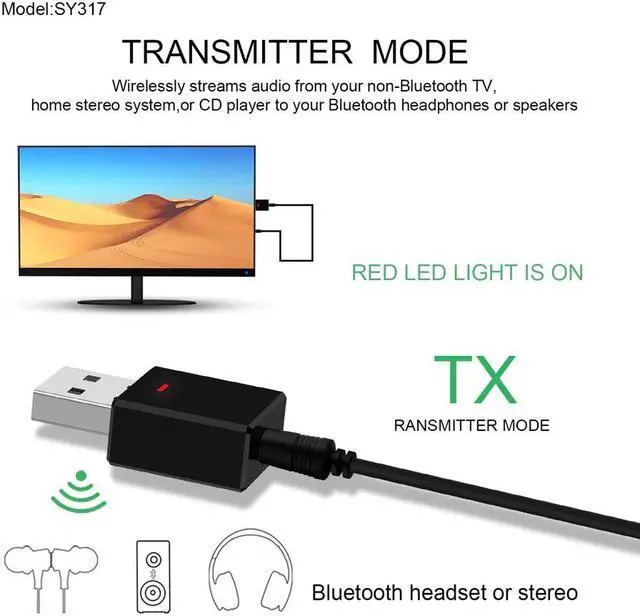 Alt view image 2 of 5 - Bluetooth Receiver Transmitter Bluetooth 5.0 Dongle AUX RCA USB 3.5mm Jack Audio Wireless Adapter For TV PC Car Kit
