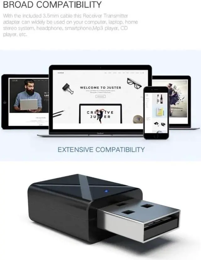 Alt view image 4 of 5 - 2 in 1 Mini Bluetooth 5.0 Audio Receiver Transmitter AUX RCA USB 3.5mm Jack For TV PC Car Kit Wireless Adapters