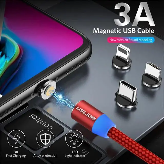 Alt view image 4 of 5 - 3A Fast Charging Magnetic USB Cable Type C Micro Cable LED Nylon Braided Type-C Magnet Charger For Iphone XS 7  1M