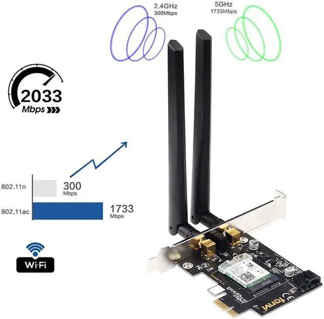Alt view image 3 of 5 - WiFi Card Wireless Bluetooth Adapter Dual Band AC2030 PCIe Wireless 9260ac 1730Mbps MU-MIMO WiFi PCI-E 1X Card BT 5.0