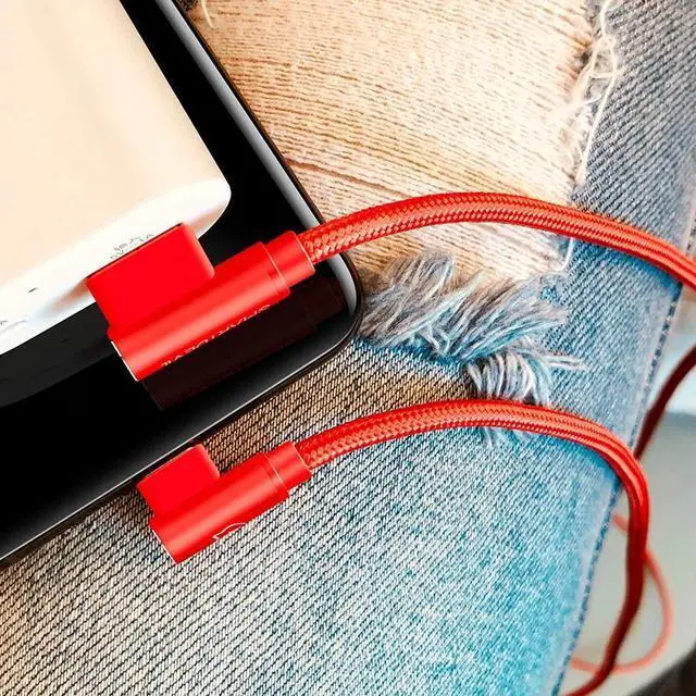 Alt view image 5 of 5 - Fast Charging Cable For  S10 S9 USB Type C Android Phone Universal 90 Degree  Cord for  Nylon Cable