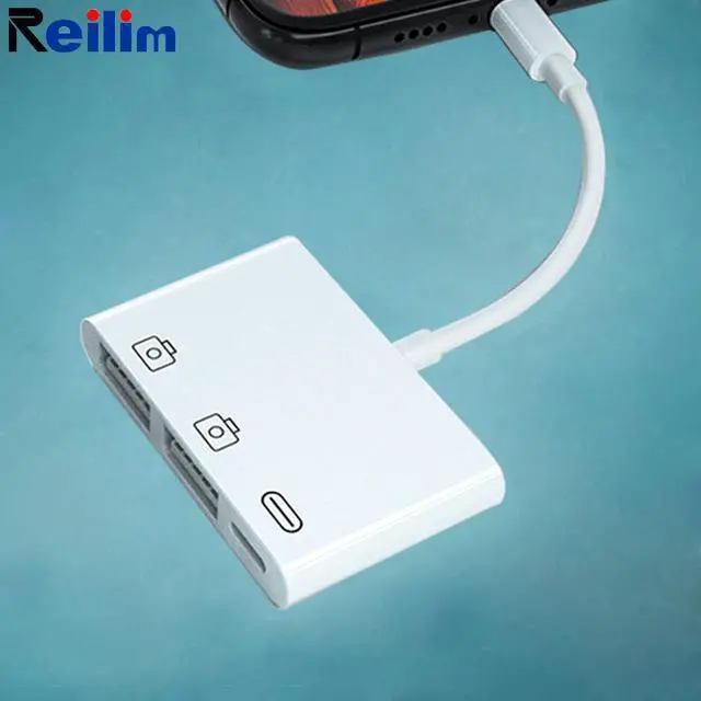 Main image of New OTG Double USB Adapter for iPhone 8 X iOS 13 USB camera U flash drive converter for lightning USB cable headphones
