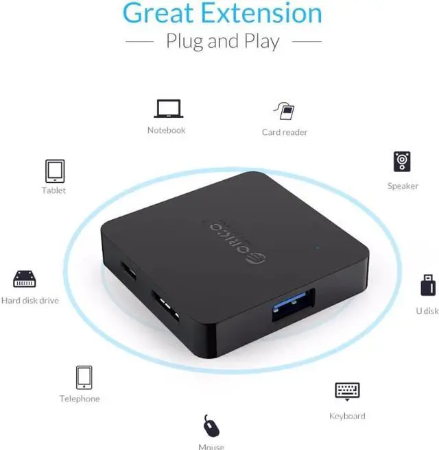 Alt view image 4 of 5 - Super Speed 4 Port USB HUB 3.0 Portable OTG HUB USB Splitter with Micro B Power Port for  Macbook Laptop PC Tablet
