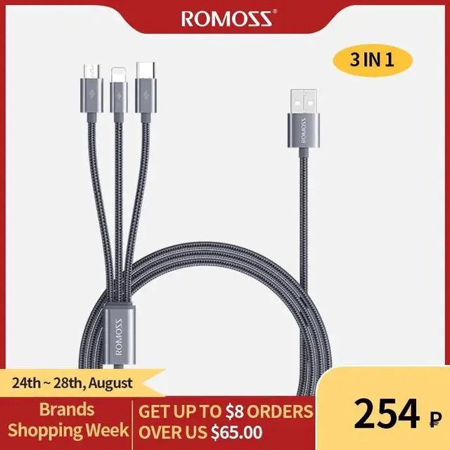 Main image of 3 in 1 USB Cable for iPhone Micro USB Type C Cable for  P40  S20 S10 Mole Phone Fast Charging Charger Cord