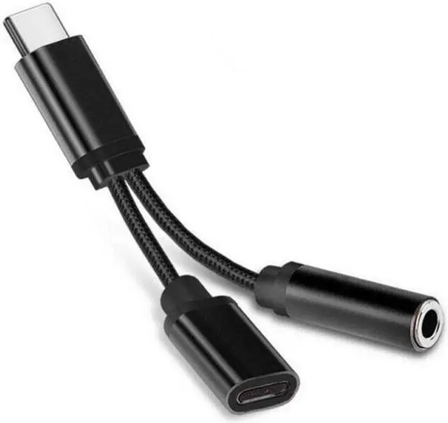 Alt view image 5 of 5 - Delivery Braided 2 In 1 Type C To 3.5 Mm Charger Headphone Audio Jack USB C Cable Type-C To 3.5mm Connector Adapter